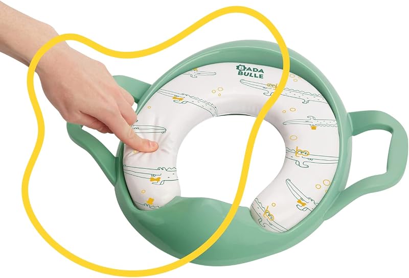 Toilettensitz Kinder mit Griffen & weichem Sitz - Rutschfester Toilettenaufsatz mit Krokodil-Motiv - Ergonomischer Toilettensitz - Universell passend - Leicht zu reinigen - 18 Monate +