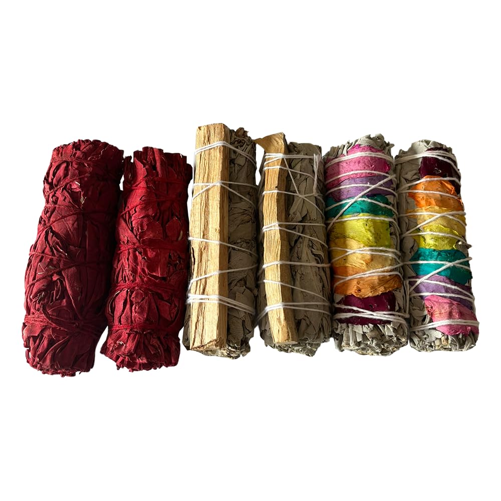 Smudge Sticks Variety Pack, 6pcs, Includes Palo Santo Blend, Chakra Petals Sage and Dragon’s Blood Sage, 4-inch