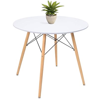 KaiMeng 32" White Round Dining Table, Modern Pedestal Table