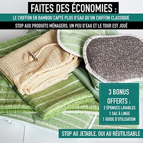 Set of 11 XXL Bamboo Microfibre Cloths, Washable Sponges + Free Bag, Premium Quality, Cleaning Cloths | Wipes for Cleaning Traces on Windows, Car, Stainless Steel, Hob, Glasses, Dishes