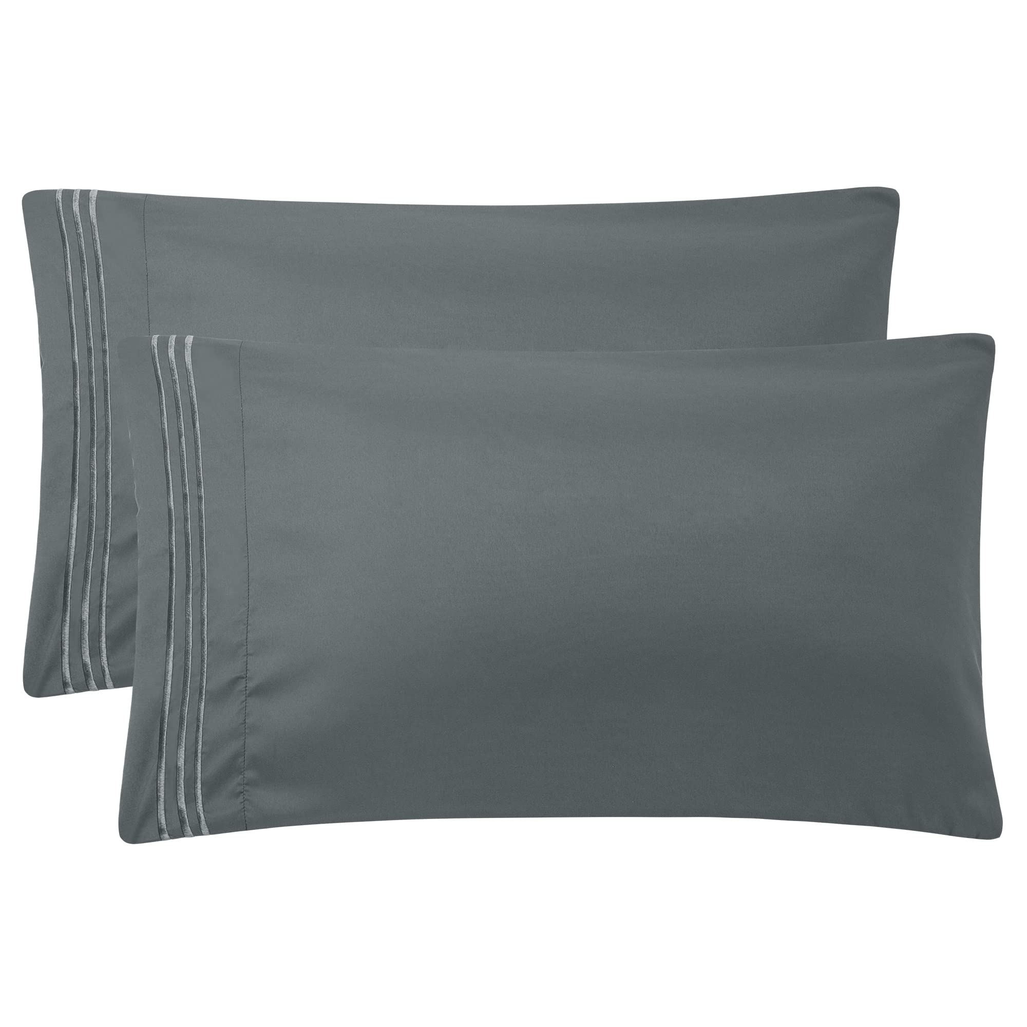 PiccoCasa Embroidered Small Size Soft Brushed Microfiber Pillowcases 2 Pack, Kids Pillow Cases for Sleeping Travel Pillow Covers Dark Grey 35 x 50cm