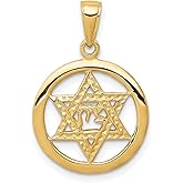 JewelryWeb 14k Yellow Gold Solid Polished Jewish Chi in Religious Judaica Star of David Pendant Necklace 16x16mm Pendant for Women