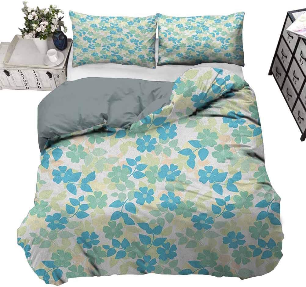 HouseLookHome Bedding Duvet Cover Set Flower Toddler Bedding Sets Flowers Leaves Vintage Style Classic Nostalgia Summertime Art Decorative 3 Piece Bedding Set with 2 Pillow Shams, Queen/King Size