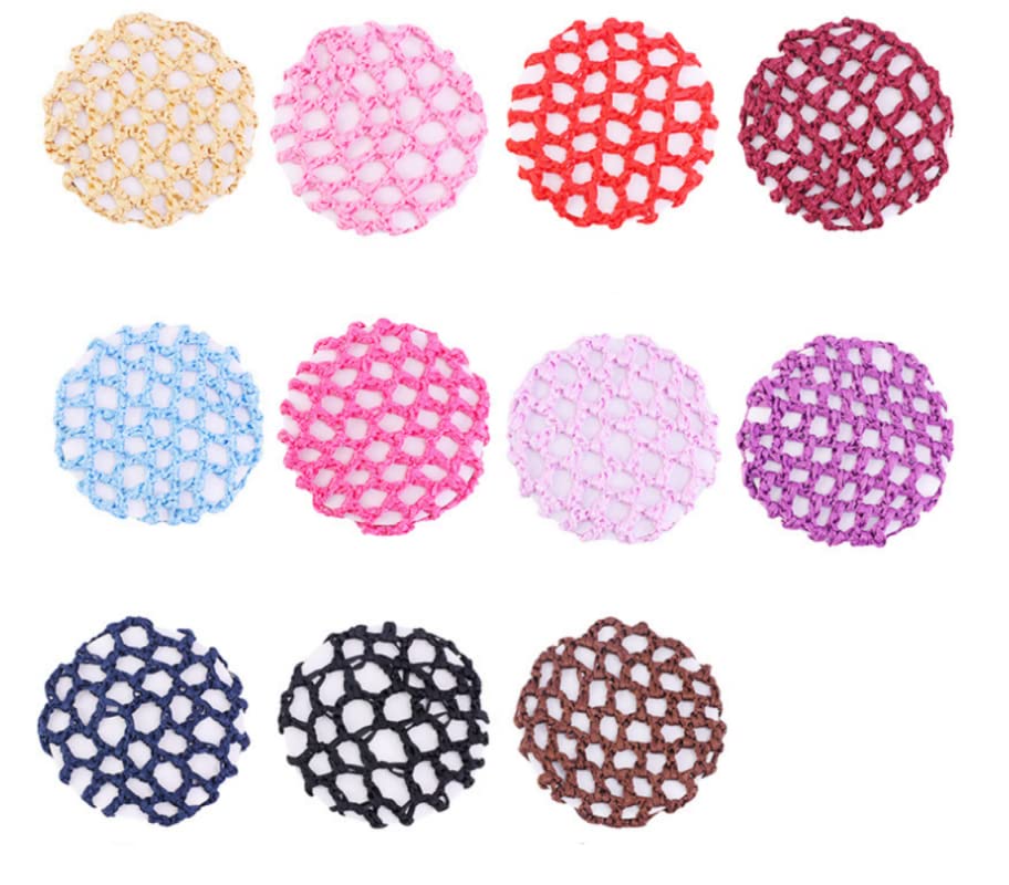 13pcs Women Girl Bun Cover Snood Hair Net Ballet Dance Skating Chic Crochet With Pearl