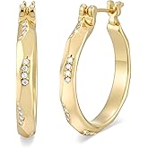 Gold Plated Earrings for Women 14K Gold Plated Hoop Earrings for Women with CZ Geometric Cut Face Gold Earrings Unique Hoops Womens 25mm