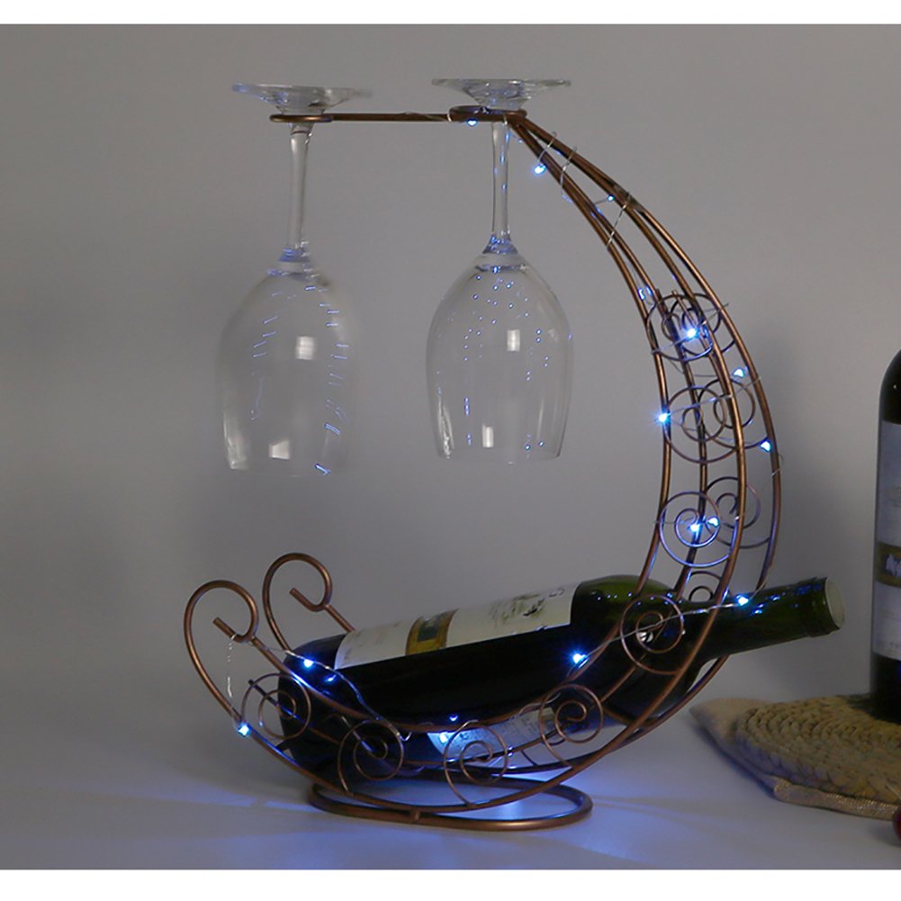 TY&WJ Creative Wine bottle holder [decoration] Led lights Moon Metal Wine  shelf Can hang goblet Bar Bar pub [restaurant] [household] Decoration Wine