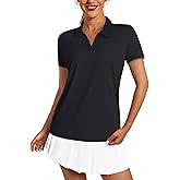 3rd hill Women's Polo Shirts Short Sleeve UPF 50+ Sun Protection V Neck Golf Tennis Collared Work Tops Dry Fit