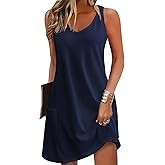 Zeagoo Womens Summer Dress 2026 Loose V Neck Sleeveless Sundresses Swimsuit Coverup with Pockets Floral Tank Dresses