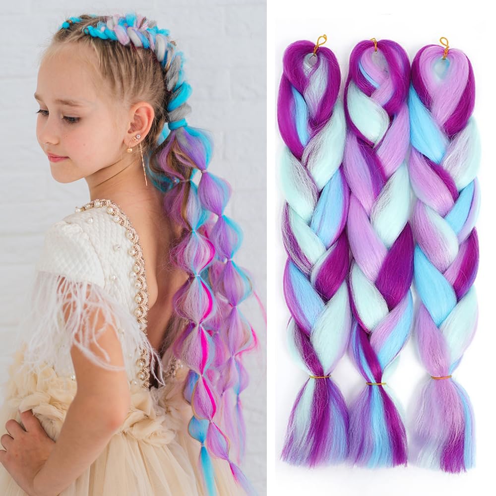 FANWYFYU 3Packs Ombre Braiding Hair 24inch Pre Stretched Jumbo Box Braids High Temperature Fiber Synthetic Afro Hair Extension for Braiding Crochet Twist Braid Hairs(MD9）