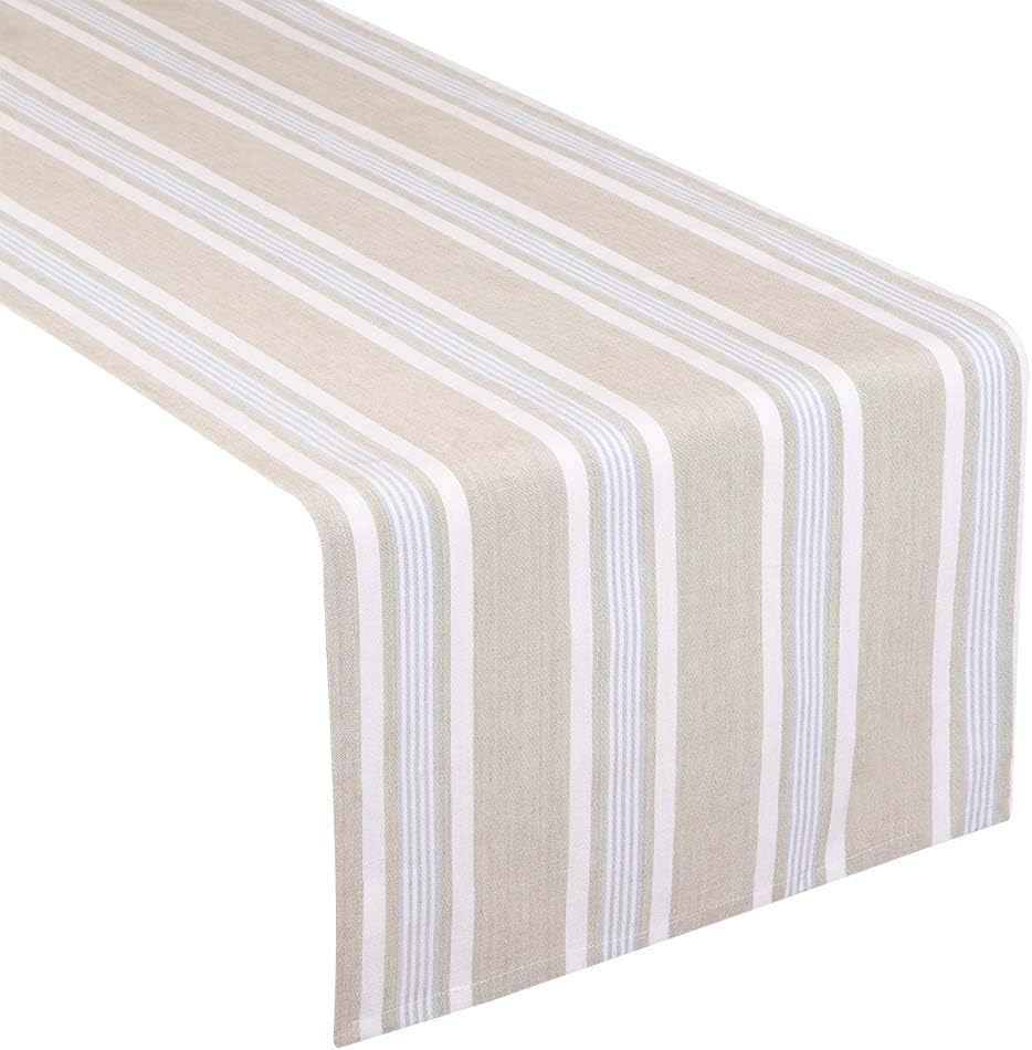 DiborExtra Long Blue White Striped Machine Washable Cloth Table Linen Runner
