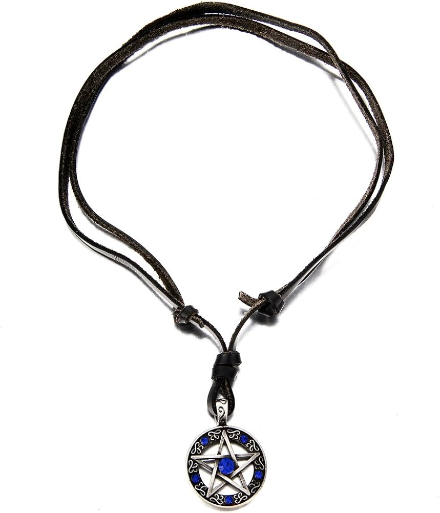 JewelryWe Gifts for Mum Womens Pentacle of Life Pentagram Wiccan Pagan Gothic Pendant Necklace with Blue Rhinestones (with Gift Bag) - Image 3