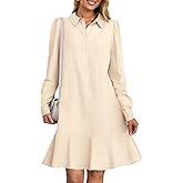 MEROKEETY Women's Casual Shirt Dress Long Sleeve Button Down Ruffle Flowy Tunic Shift Mini Dresses