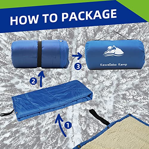 Kawagebo Kamp Sherpa Fleece Camping Blanket, Combined 2 IN 1 Ultra Soft