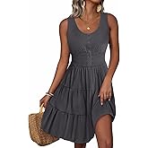 Yandino Summer Dresses for Women Casual Sleeveless Sundresses Elastic Waist Mini Sun Dress