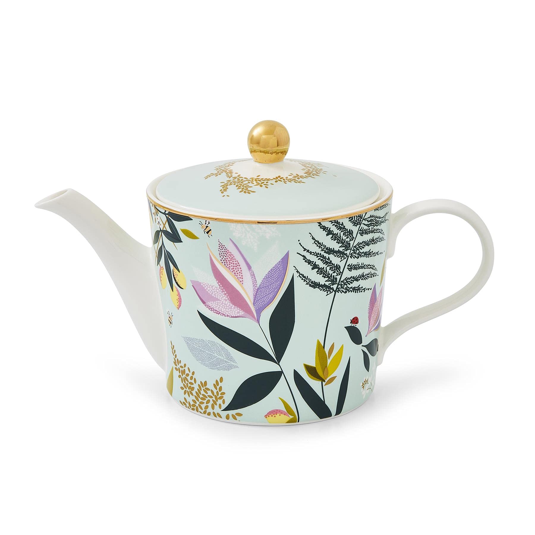 Sara Miller SMOS78923-XG Portmeirion Orchard Tea Pot Duck Egg Sage, Porcelain,Silver