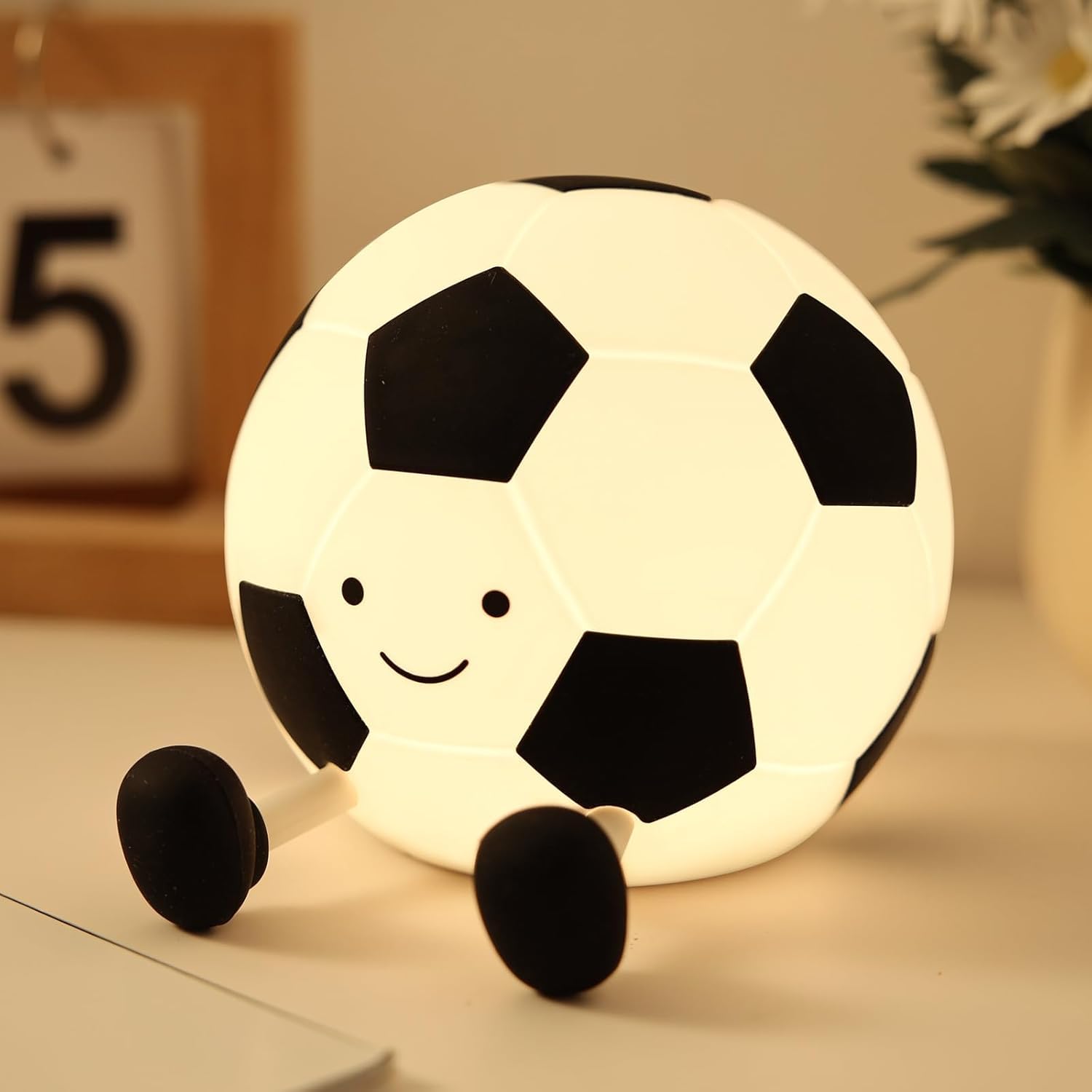 YISUN Football Night Light, Rechargeable Portable Dimmable Silicone Football Lamp with Touch Control and Timer, Children's Room Bedside Bedroom Table Decoration