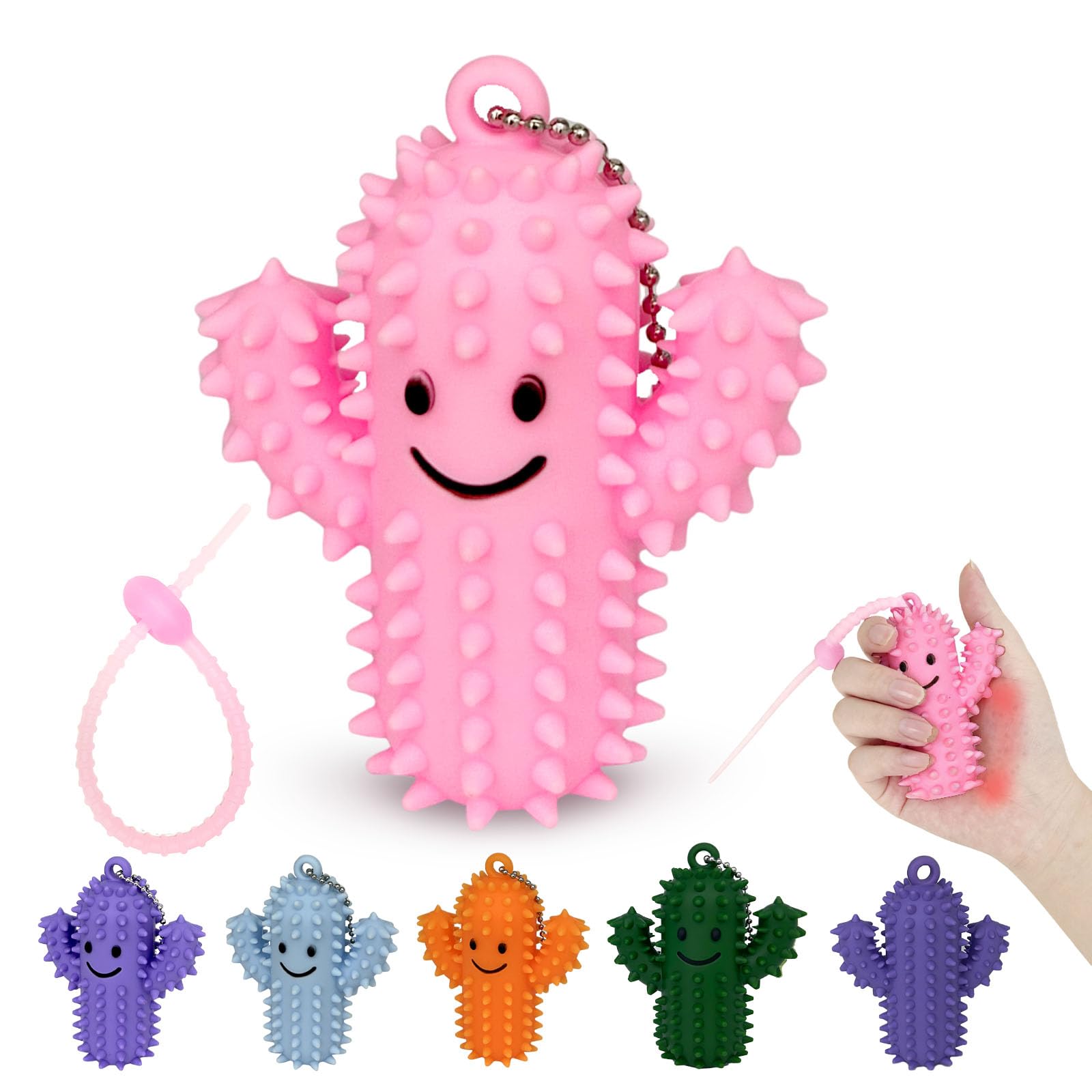 Spiky Grippie Stim Keychain, 1 Pcs Little Ouchies Pain Fidget Toys, Silicone Cactus Pain Fidget Toy, Gifts for Adults Friends Coworkers（Pink）