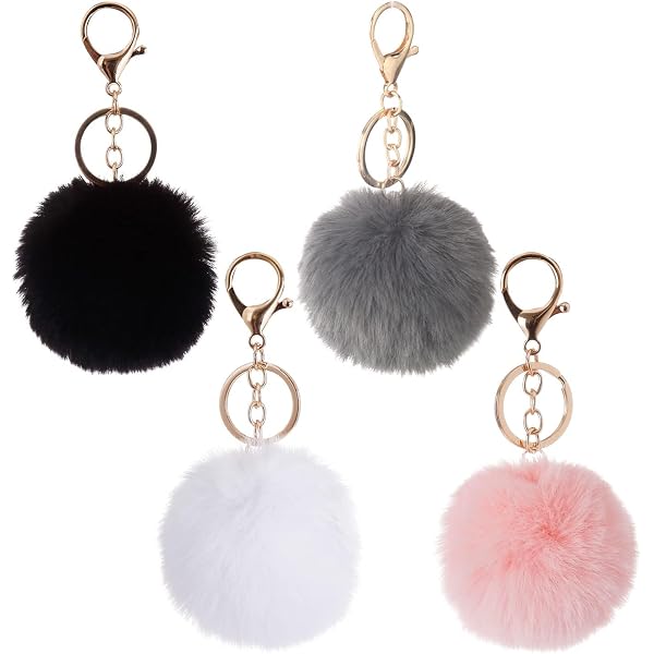 Surell Sparkly Pink Squid Keychain Charm With Fluffy Faux Fur Pom - Bag Charm, Purse Accessory, Lobster Clasp - View #6