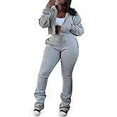 DINGANG Women Sweatsuit 2 Piece Outfits Fleece Lined Cropped Hoodie Flare Stracked Legging Sets Tracksuit Active