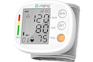ZIQING Wrist Blood Pressure Monitor Rechargeable Blood Pressure Machine with 2x99 Sets of Memory Large LCD Voice Broadcast for Home Use BP Machine BP Monitor, White
