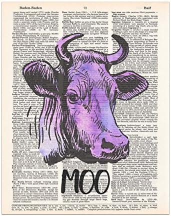 Purple Cow Says Moo, Dictionary Page Art Print, 8x11 UNFRAMED
