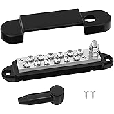 RVBOATPAT Marine Bus Bar 12V 150A Power Distribution Block 1/4" Stud & 12 x #8 Terminal Screws 12 Volt DC Ground Battery Bus 