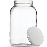 1 Gallon Glass Jar with Lid | Wide Mouth Food Storage and Fermentation Jar | Heavy-duty Glass Jars with Lids for kombucha, pickling and dry goods | Large Glass Jar with Lid has a reusable plastic cap