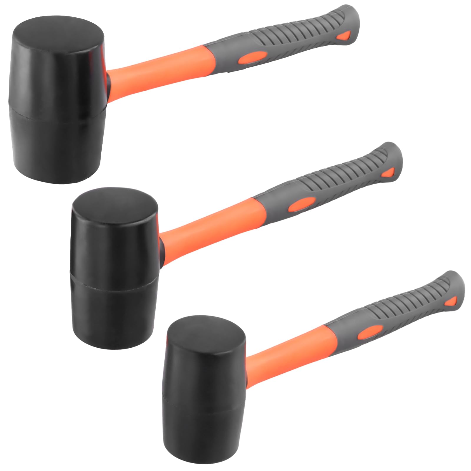 MUKSUET 3 Pcs Rubber Mallet Set (16oz, 24oz, 32oz) with Non-Slip TPR Handle, Solid Rubber Hammer for Woodworking, Flooring, Tile, DIY & Camping