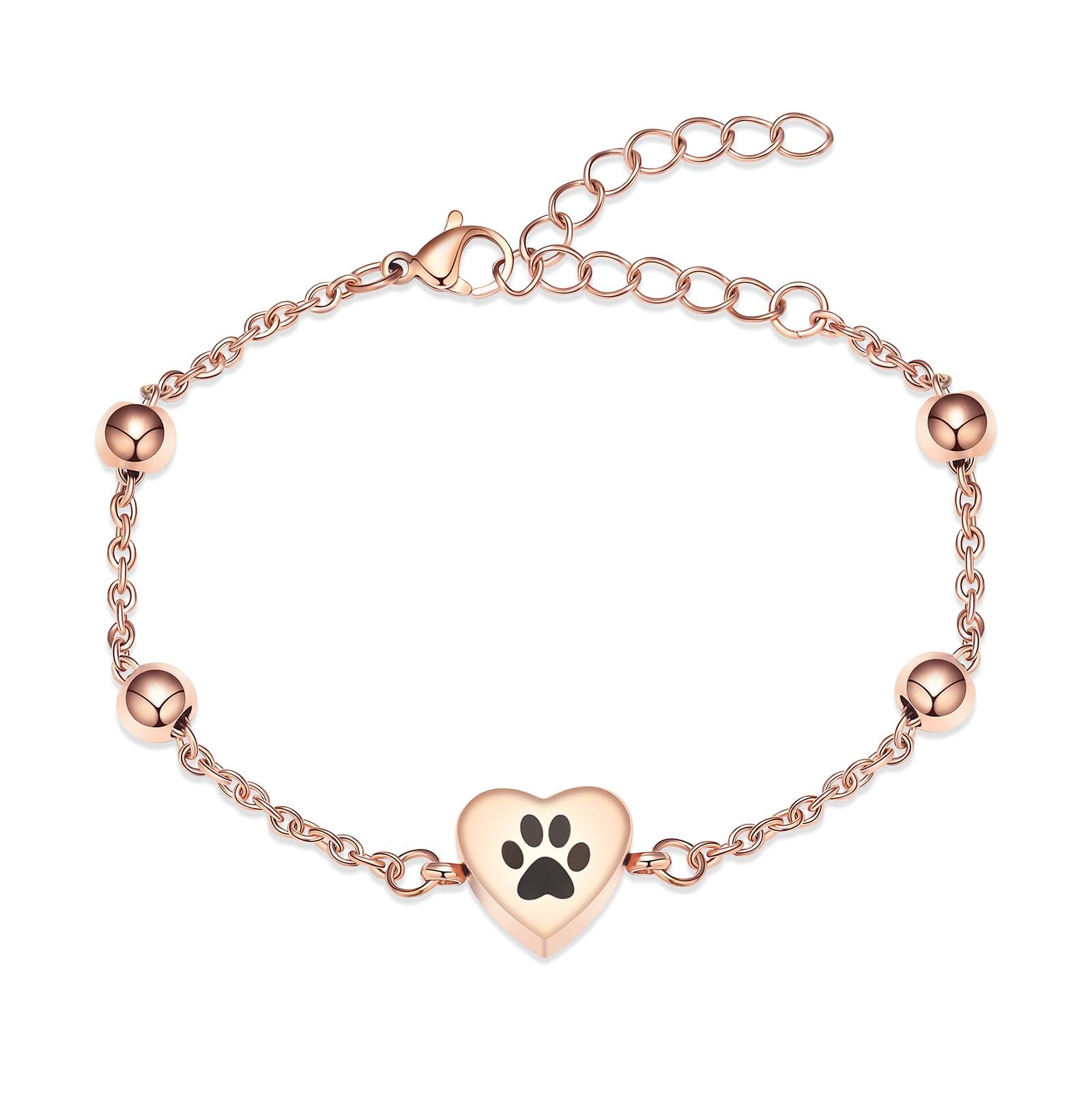 QGJNSGC Pet Paw Urn Bracelet for Ashes Adjustable Heart Cremation Bracelet for Pets Ashes Stainless Steel Dog Cat Cremation Jewelry Memorial Keepsake Bangle