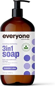 Everyone 3-in-1 Soap, Body Wash, Bubble Bath, Shampoo, 32 Ounce (Pack of 1), Lavender and Aloe, made with Essential Oils for 