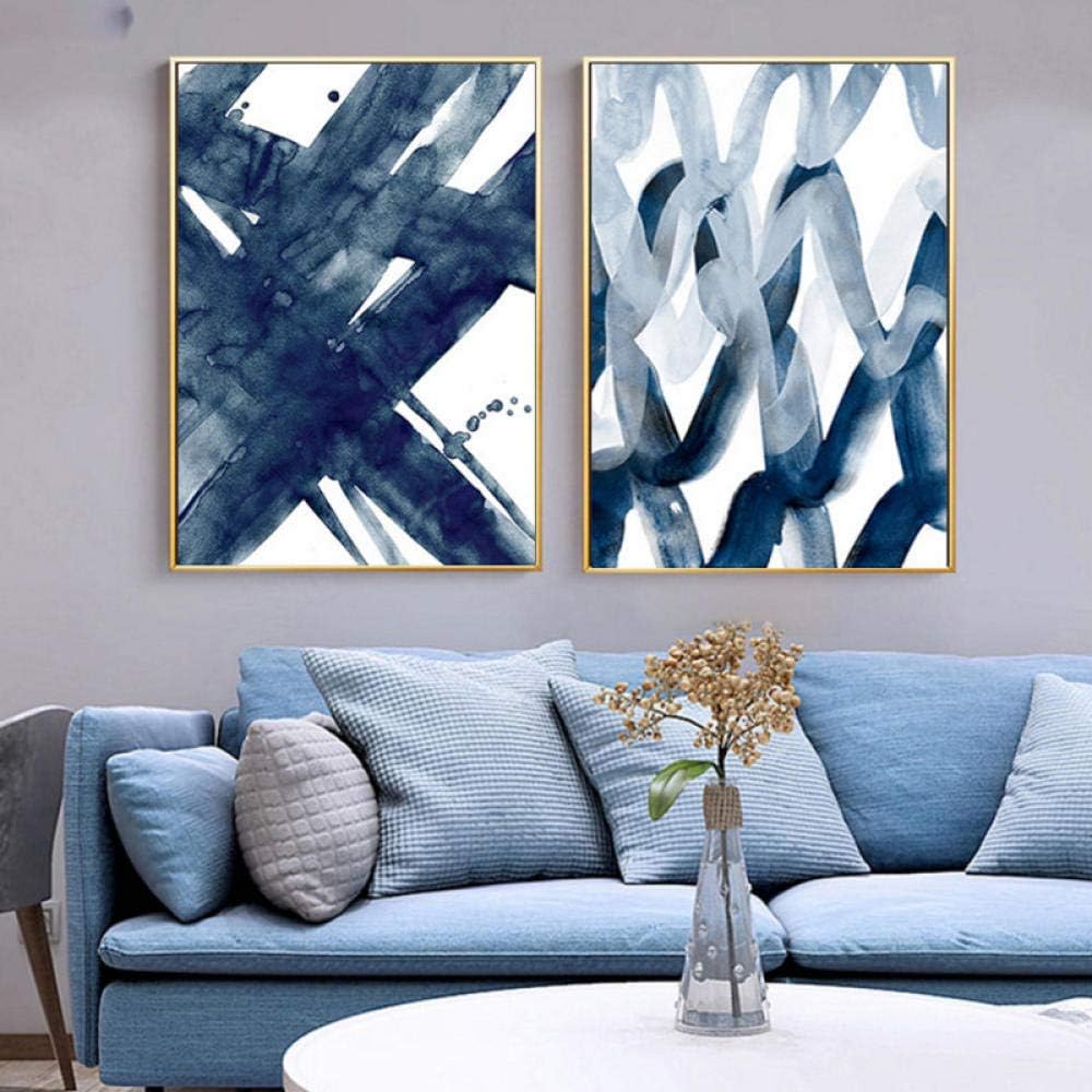 wymhzp Watercolor Painting Navy Blue Wall Art Canvas Painting Poster Print Wall Pictures for Living Room Home Wall Decoration 40x60cmx2 No Frame