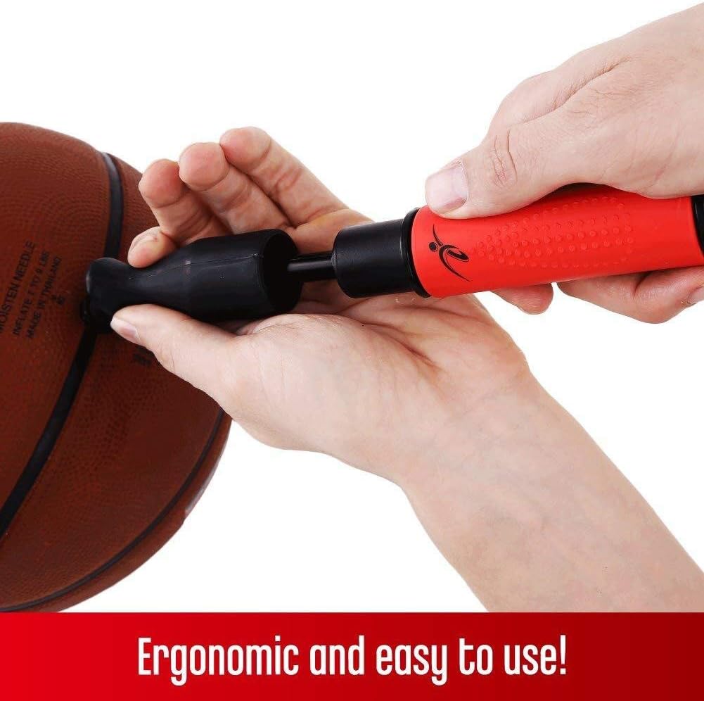 Fitness Factor Small Dual Action Ball Pump with Needle - Hand Air Pump for Inflatable Balls - Perfect for Basketball, Volleyball, Soccer and Football | Comes with 2 Additional Inflating Needles : Sports & Outdoors