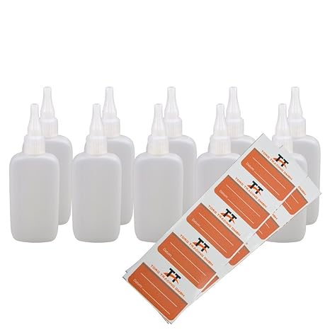 Ovale Liquid-Flaschen 10 x 100ml - Flachmann, Kunststoffflaschen aus weichem PE inkl. 10 Etiketten (weiß/transparent) - Liqui