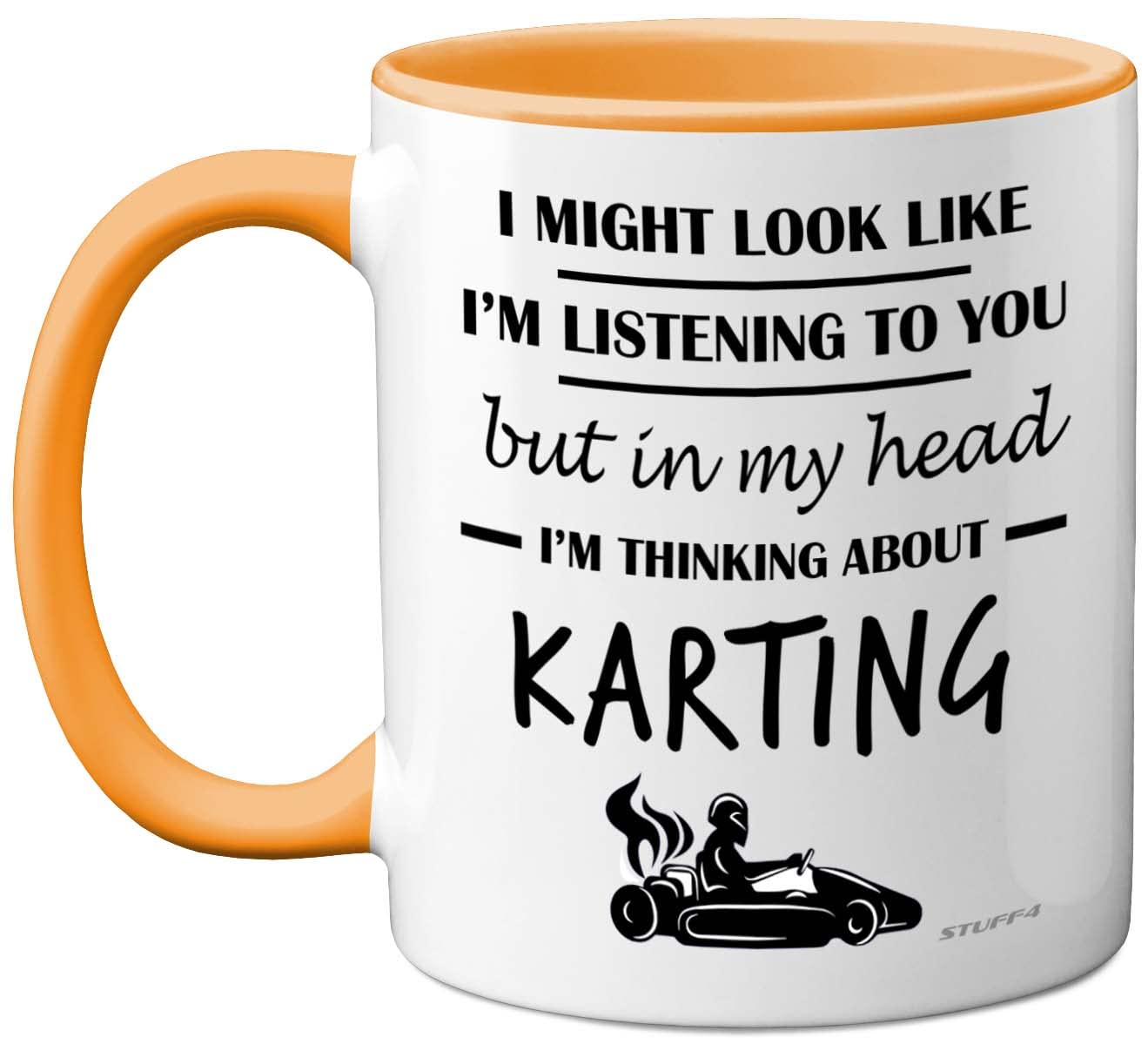 Stuff4 Karting Gifts - in My Head I'm Thinking About Karting - Funny Gifts Men Women, Go Kart Motorsport Mug, Racing 11oz Ceramic Yellow Handle Premium Mugs Novelty Cup