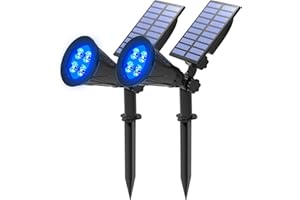 T-SUNUS Blue Solar Lights Outdoor Christmas, 2 Modes Garden Spotlights Waterproof IP65 Auto On/Off Security Landscape Pond Spot Light for Tree Flag Patio Garage Yard Driveway Pool Halloween 2 Pack