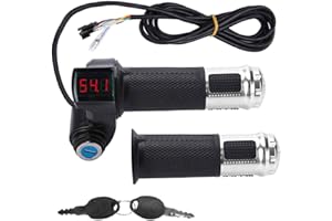 YWNYT 1Pair E-Bike Throttle Grip,12-84V Universal Electric Bicycle Scooter Wire Twist Throttle Grip with LCD Battery Voltage Display Key Knock