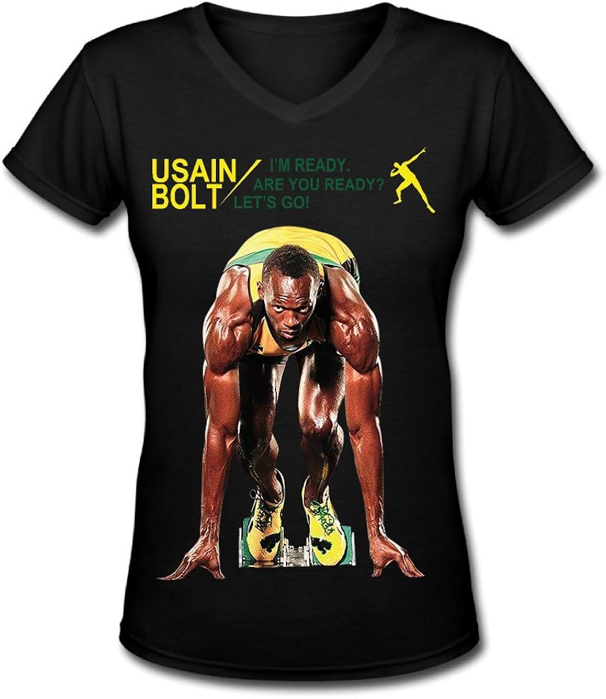 Mako62 Womens Usain Bolt POSTER VNeck T Shirts Large Black Amazon.ca