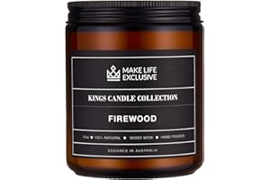 MAKE LIFE EXCLUSIVE Scented Candles for Men | Firewood & Campfire Scented|Wooden Wick, Long Lasting, Masculine Scents | Natural Soy Jar Candle for Home, Bachelor Pad Decor | The Perfect Mens Gift.
