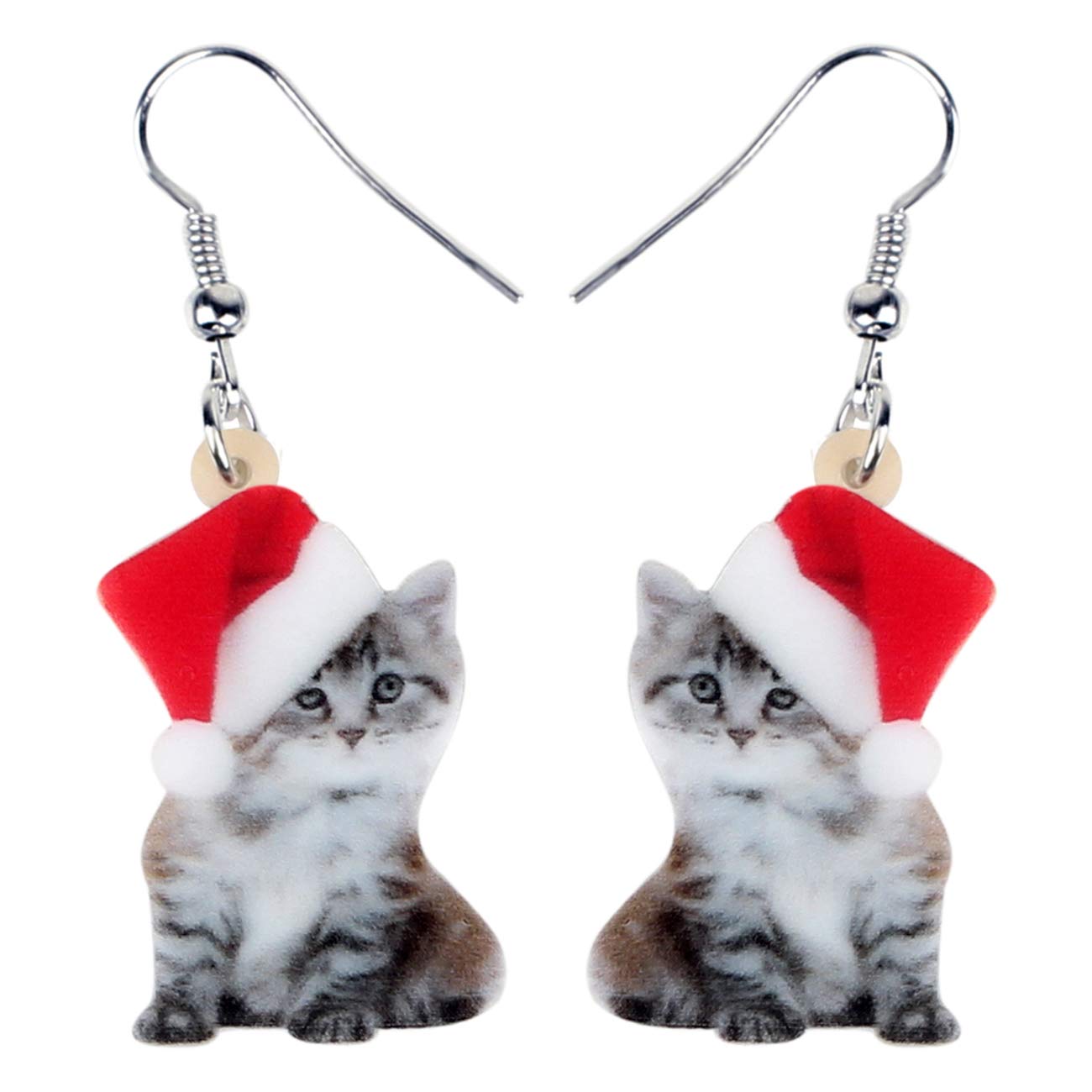 Bonsny Acrylic Drop Dangle Christmas Sweet Cat Kitten Earrings Pets Jewelry For Women Kids Teens Gift (Grey)