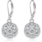 KZX Boho Filigree Ball Earrings for Women 925 Sterling Silver Filigree Dangle Earrings Bohemia Dangle Ball Drop Leverback Hypoallergenic Jewelry Birthday Gifts for Wife Mom
