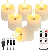 Rechargeable Flameless Tea Light Candles with Timer Remote, 1.5"x2.2" Electric Fake Flickering Votive Candles for Aniversary Wedding Centerpiece Table Decor Funeral Halloween Christmas (6 Pack)