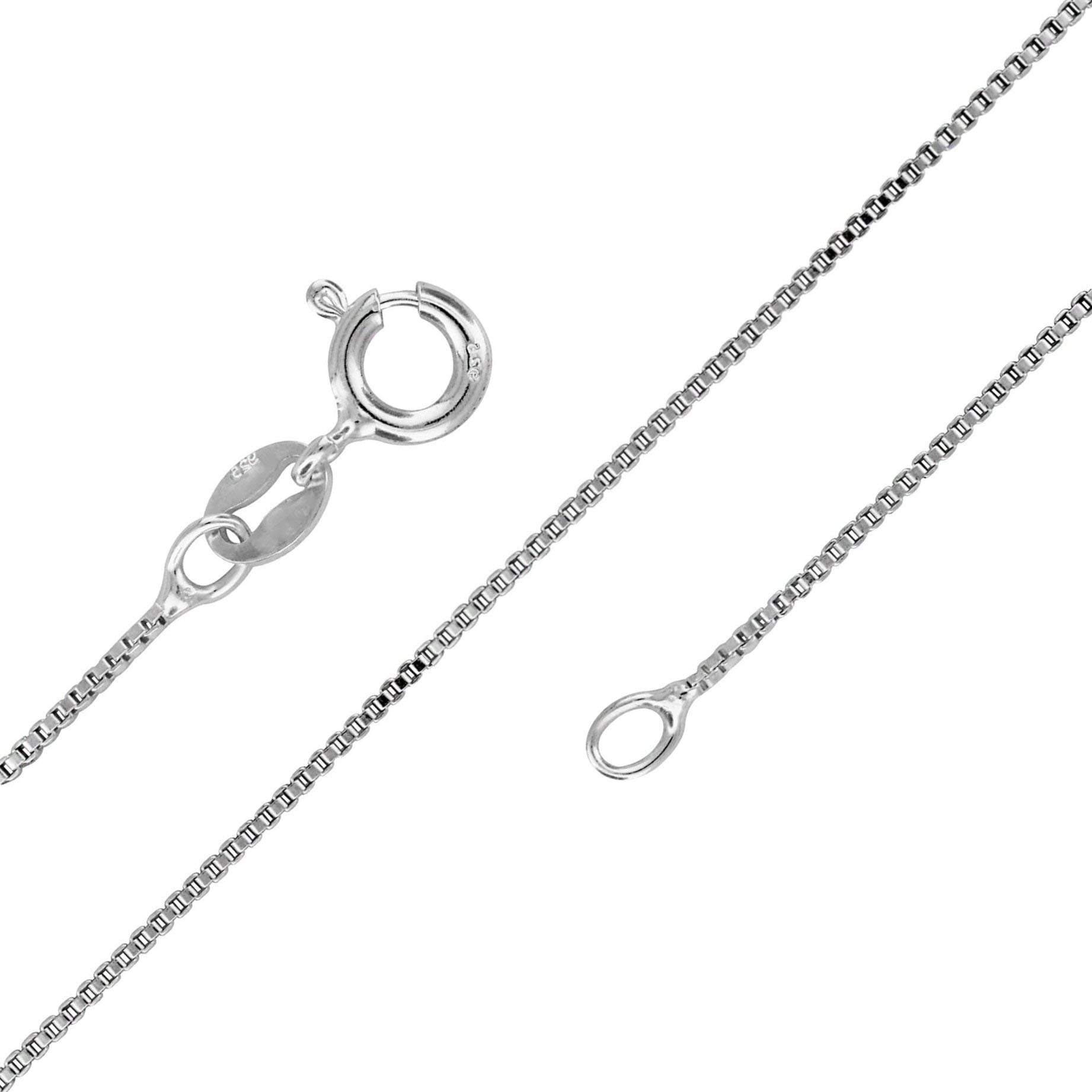 Designer Inspirations Boutique 22" Inch Sterling Silver 1 mm Thick Box Link/Square Link Chain Necklace for Women Teenager Girls - Trace/Fine Silver Chain - Weight: 3.2 Grams — image 1
