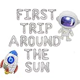 16" Silver First Trip Around The Sun Banner Balloons, Space Theme 1st Birthday Decorations.Space Party Decorations, Space Birthday Party Supplies for Boys Or Girl.