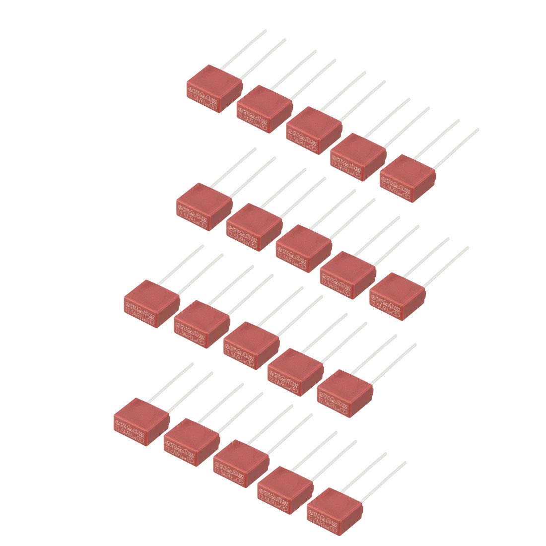 sourcing map 20Pcs DIP Mounted Miniature Square Slow Blow Micro Fuse T2.5A 2.5A 250V Red