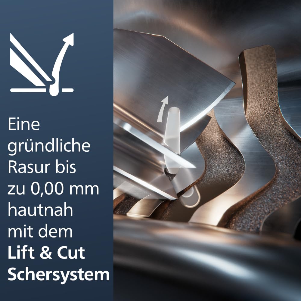 PHILIPS Rasierer S9000 Prestige - Elektrischer Nass- und Trockenrasierer, glänzendes Chrom, Lift & Cut-Rasiersystem, SkinIQ-Technologie, Bartstyler, Reinigungsstation & Qi-Ladepad (Modell SP9885/35) 5
