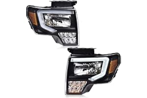 PIT66 LED Headlight Assembly Compatible with Ford F150 2009 2010 2011 2012 2013 2014, Driver & Passenger Clear Lens Black Housing Amber Reflector Headlamp Front Light