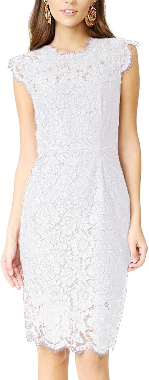MEROKEETY Women's Sleeveless Lace Floral Elegant Cocktail Dress Crew Neck Knee Length for Party: Clothing