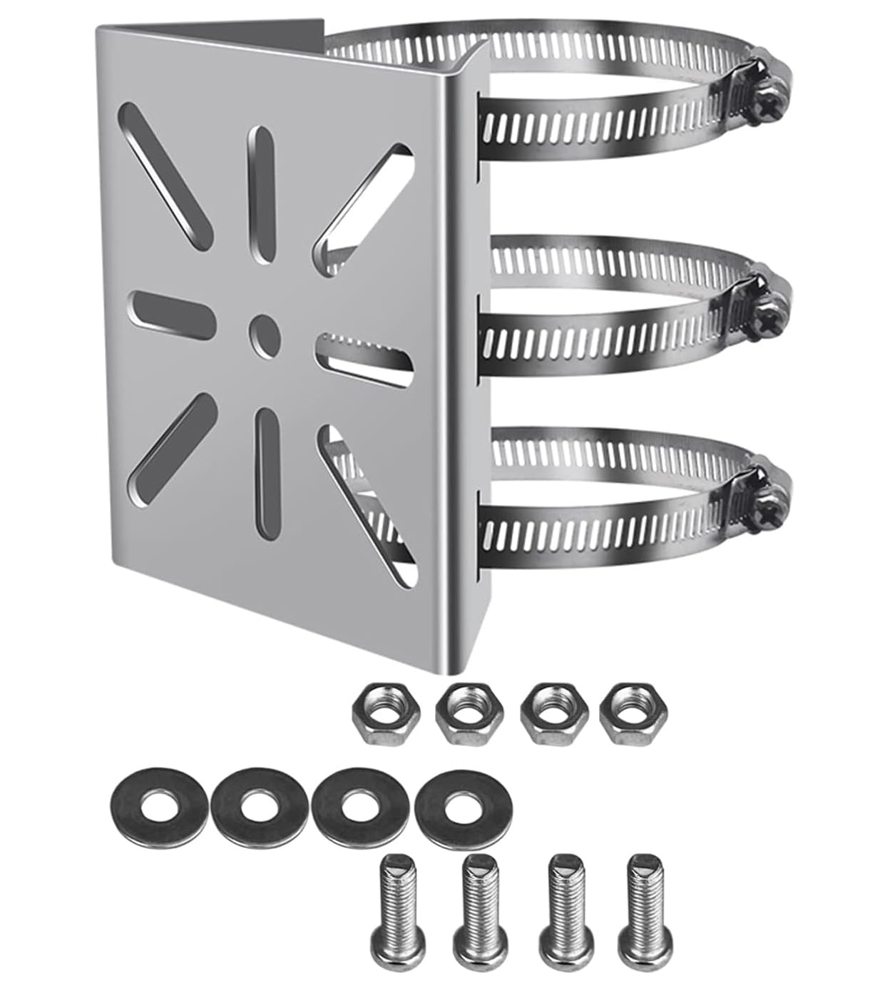 Universal Stainless Steel Pole Mount for Security Cameras, Adjustable Pole Mount with 3 Loops, Camera Mount for CCTV Security Camera, PTZ Dome, AP Access Point Client CPE