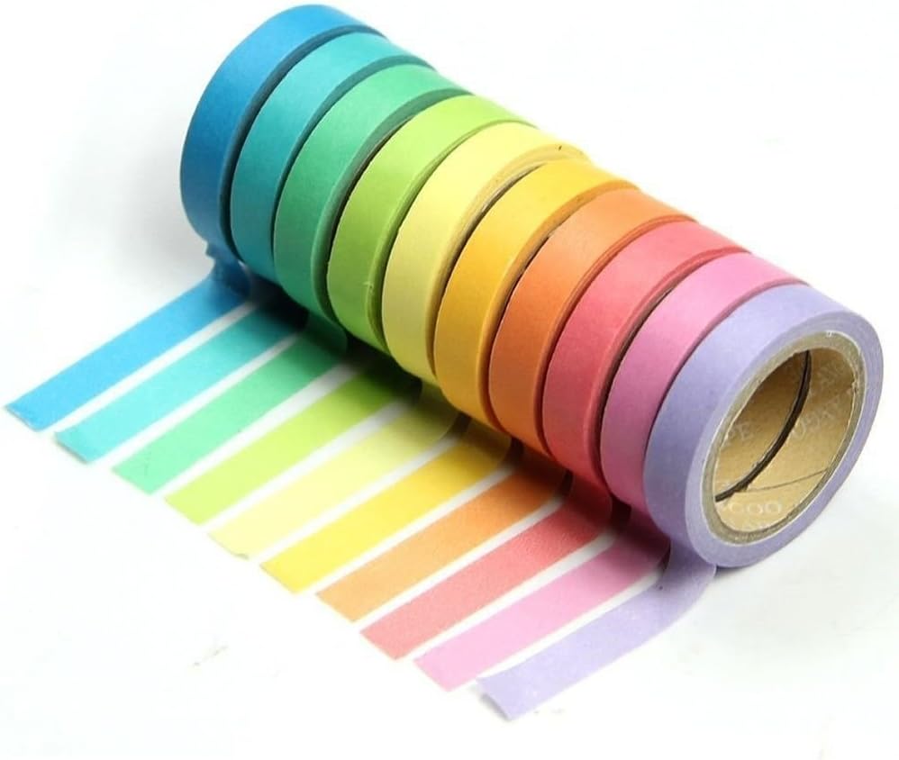 Rolls Rainbow Washi Tape Decorative Adhesive Paper Masking Trim DIY Craft UK