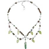 MOSTORY Woodland Ren Faire Necklace - Green Beaded Crystal Necklaces for Women Forest Leaf Layered Charm Choker for Princess Renaissance Cosplay Halloween Accessory Fantasy Photo Shoot